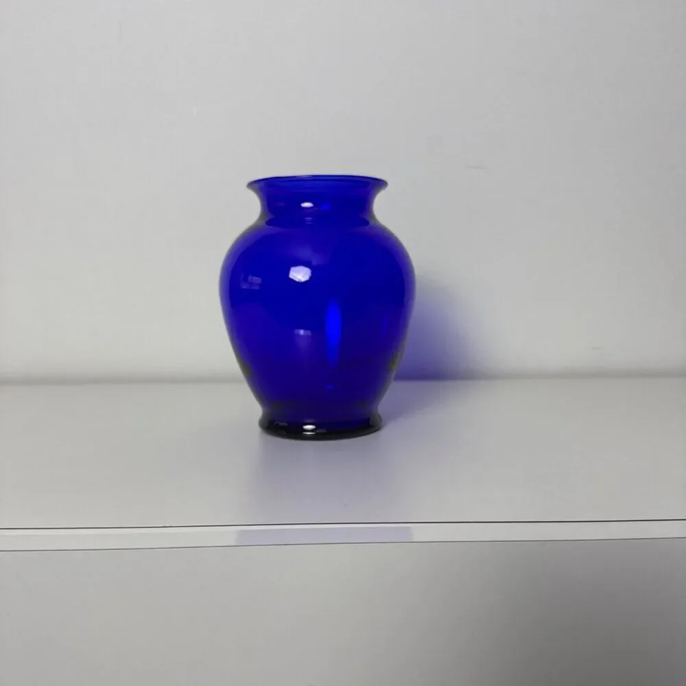 Cobalt Blue Glass Vase With Rounded Design For Home Decor